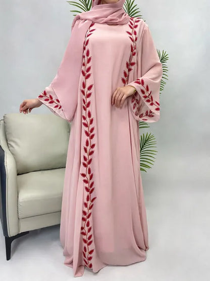 Embroidery Abaya Dress with Scarf Morocco Style