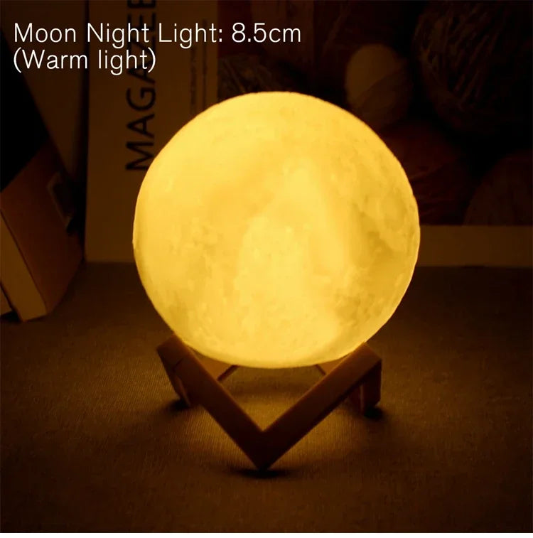 8cm Moon Lamp LED Night Light Battery Powered with Stand Starry