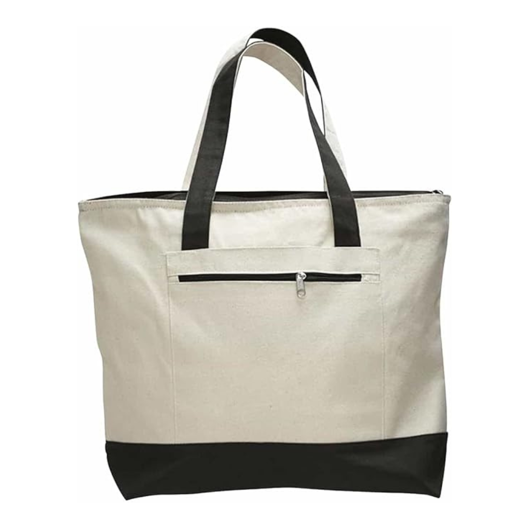 Double Zipper Canvas Tote Bag 15"W x 15"H x 3"D Cotton Tote Bags Sustainable Eco Friendly reusable grocery