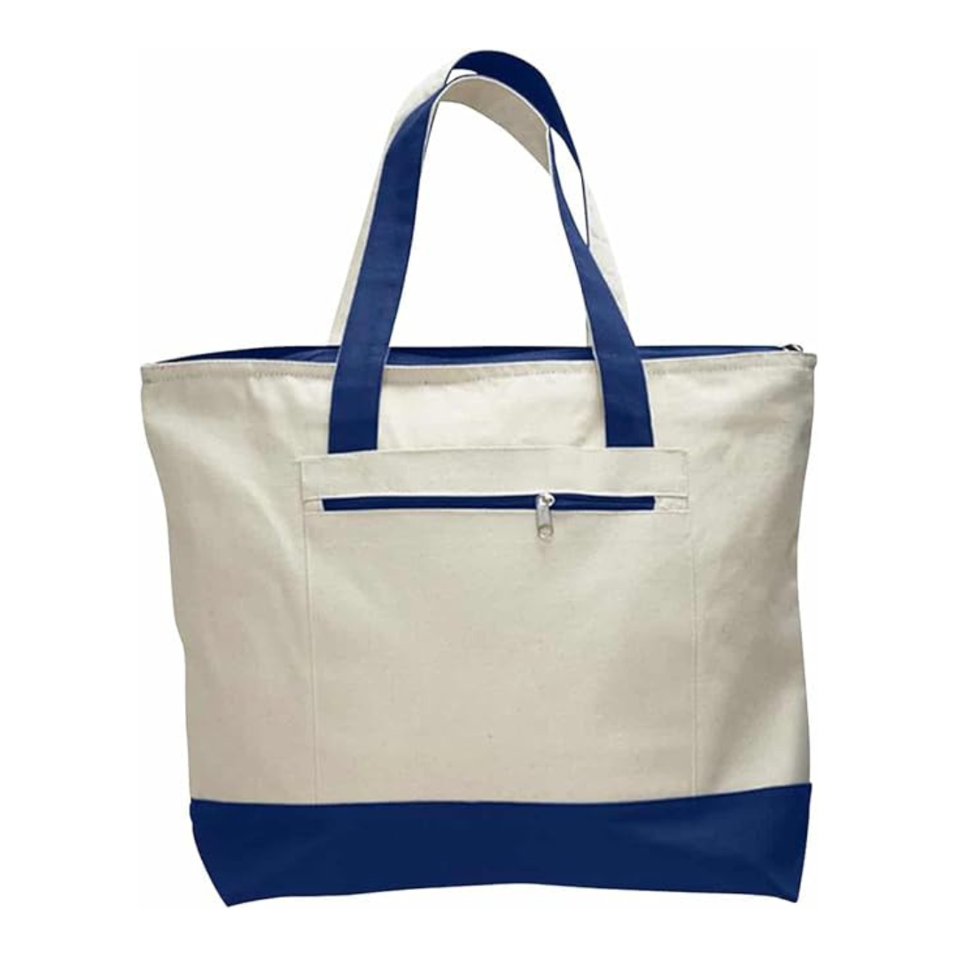 Double Zipper Canvas Tote Bag 15"W x 15"H x 3"D Cotton Tote Bags Sustainable Eco Friendly reusable grocery