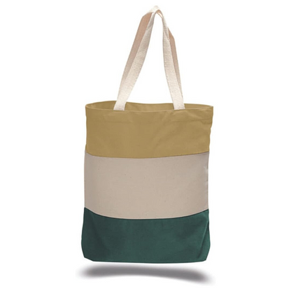 Tri Tone Canvas Tote Bag 15"W x 15"H x 3"D Cotton Tote Bags Sustainable Eco Friendly reusable grocery