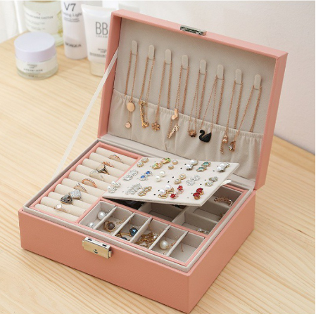 Double-Layer Jewelry Box, Earring Necklace Storage Jewelry Display Box