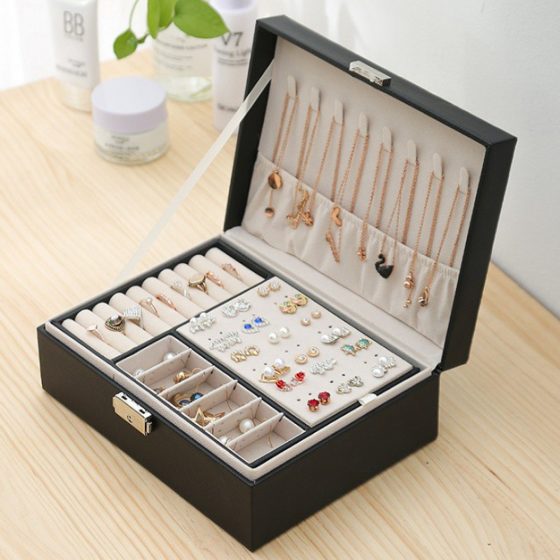 Double-Layer Jewelry Box, Earring Necklace Storage Jewelry Display Box